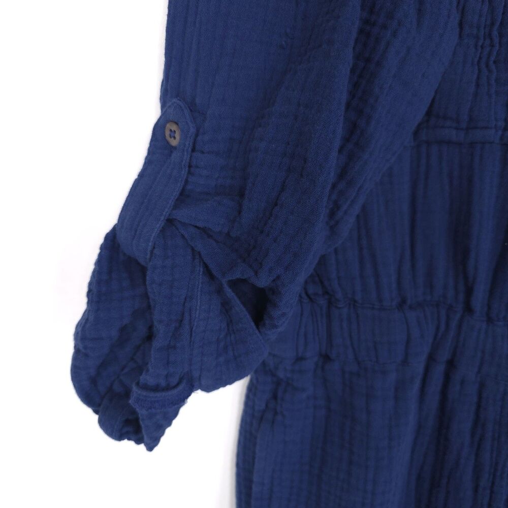 MADEWEL Blue 100% Cotton Jumpsuit Utility Button Front Pockets Women's 14 - Picture 10 of 15